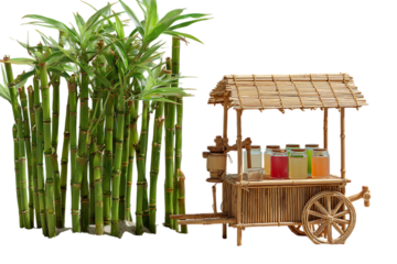 Bamboo grove and a miniature juice cart.