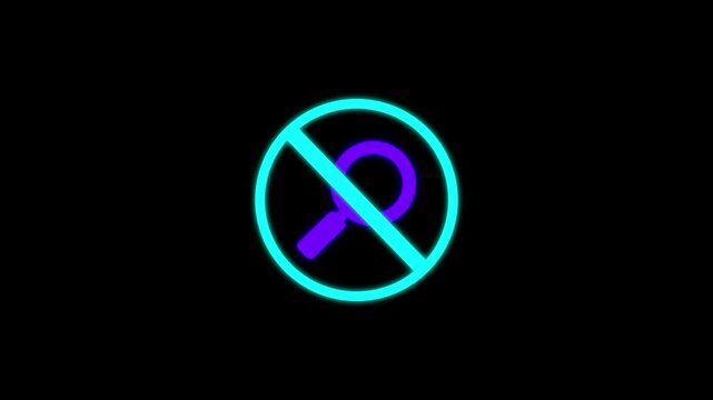 no magnifying glass icon road sign animation. simple aqua circle prohibition.