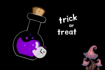 Obraz premium Halloween Potion with Ghost and Magical Mushrooms. Perfect for greeting cards, invitations, decorations, social media posts, and product designs related to Halloween celebrations.