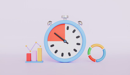 Time management with clock and pie graph, Bar chart, Business analysis concept