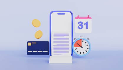 Mobile phone floating money coins, bill, watch, Digital payment and online cashback concept