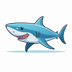Obraz premium Cute Cartoon Shark Character Swimming with Open Mouth Isolated on White Background