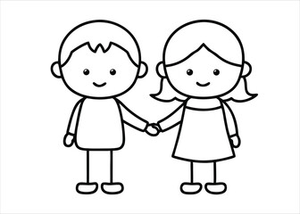 Charming line art depicting a brother and sister sharing a tender moment of mutual affection and admiration