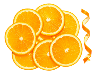 Orange Wedge Slices and Spiral Peel in Dynamic Arrangement, Transparent PNG