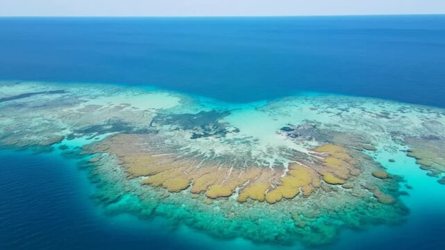 Aerial view of a vibrant coral reef in the turquoise waters of the great barrier reef, a natural wonder and world heritage site in queensland, australia