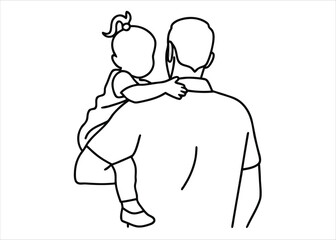 Heartwarming continuous line art drawing of a father and daughter sharing a tender moment together