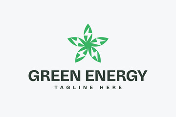 Modern green energy logo design with abstract leaf and lightning bolt symbol, perfect for eco-friendly, renewable, and sustainable energy branding.