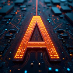 Obraz premium Illuminated Letter 'A' on a Circuit Board Background