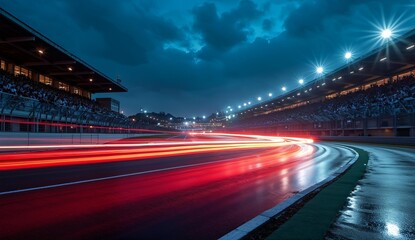 Dynamic Light Trails on a Racing Track at Night