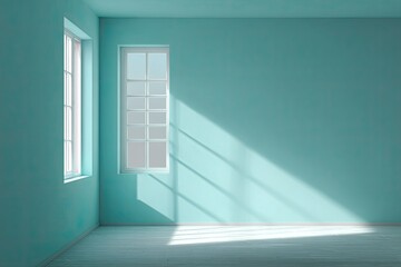 Fototapeta premium Empty teal room with sunlight