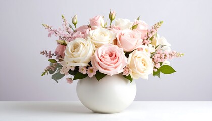 Obraz premium Pastel Roses in White Vase.