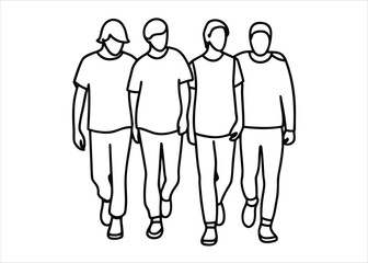 Diverse young people engaging in conversation while walking together as a unified group in a modern urban setting