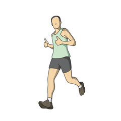 male runner showing thumbs up illustration vector hand drawn with black lines isolated on white background.
