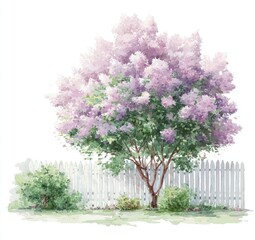 Obraz premium Lilac tree by white picket fence (1)