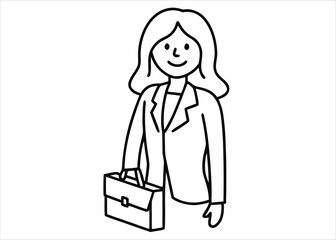 Single continuous line illustration of a smiling blonde professional woman in a business setting conveying positivity and success