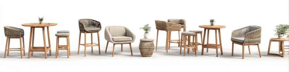 Outdoor teak furniture set with wicker accents