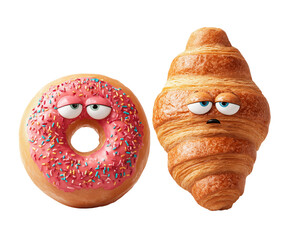 Cartoon donut and croissant with faces