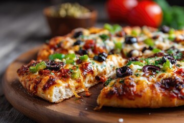 Close-up of a delicious, loaded pizza