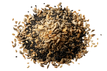 Aromatic mix of herbs and spices, close up view.