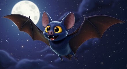 Naklejka premium Bat flying in moonlit night sky