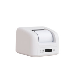 Compact white thermal receipt printer isolated on transparent background