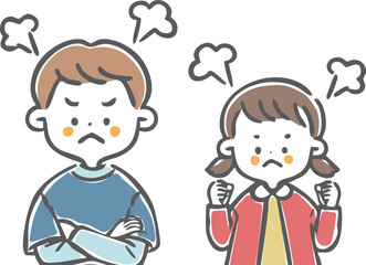 怒っている男の子と女の子　上半身　ベクター
