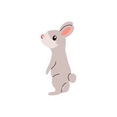 Cartoon vector illustration of a cute bunny in profile view, perfect for children's books, Easter designs element for animal products and nursery decorations