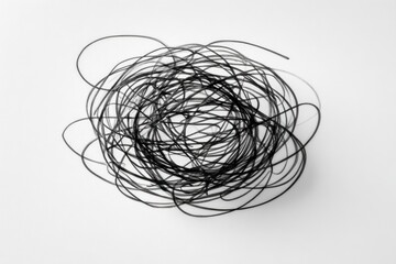 Tangled black lines on white background