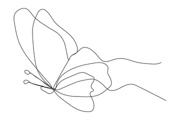 Continuous line drawing of butterfly as modern artwork, combining minimal style with expressive simplicity for diverse creative use