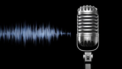Vintage microphone with audio wave