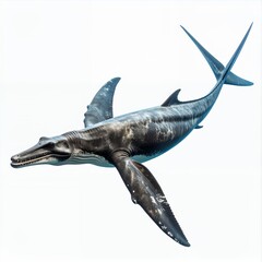 Fototapeta premium Three-Dimensional Depiction of Ancient Marine Reptile Underwater Swimming on white background