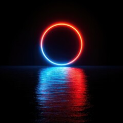 Neon circle over water