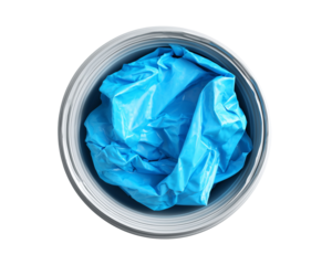 Round container with blue material inside