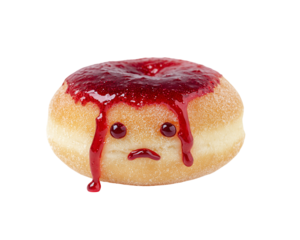 Sad donut with jam topping and face