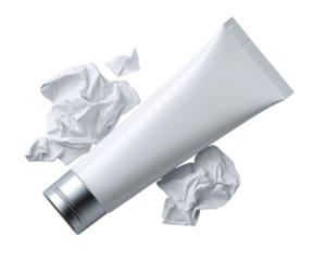 Tube with silver cap and crumpled paper
