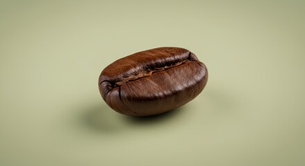 A single roasted coffee bean presents rich aroma and flavor on a light green background in minimalist elegance