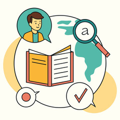 Cartoon man speaks as the world is being researched in education