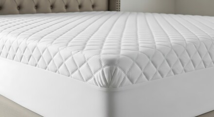 Quilted white mattress protector isolated on white background
