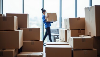 Busy Relocation Scene with Packing Boxes
