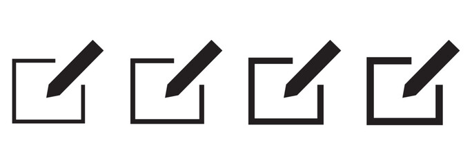 Edit icon set. Black edit document icon. Edit text icon. Two and Four pencil. Eps 10