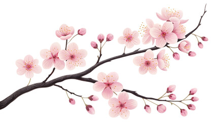 Pink cherry blossom branch isolated on transparent background