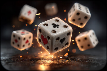 Sparkling Dice with Card Suit Symbols
