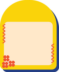 Rounded vertical yellow label with red flowers and wavy lines, great for playful notes, stickers, or greeting designs.
