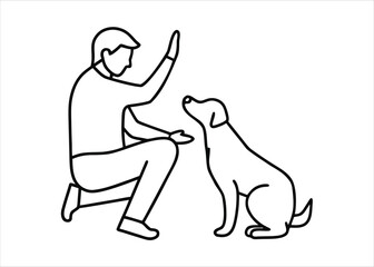 Charming continuous line art illustration of a person and their canine companion sharing a joyful high five moment together
