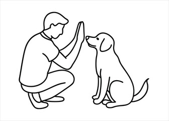 Obraz premium Charming single line art depiction of a man and his canine companion sharing a celebratory high five moment
