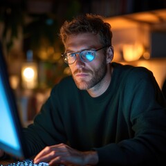 Fototapeta premium Focused man working at computer