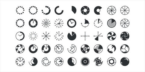 Collection of circular progress indicators loading spinners and clock icons progress bar loading icon