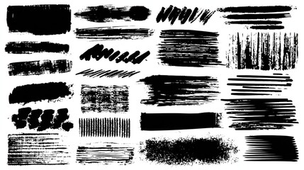 Set of Black Brush Strokes for Graphic Design, Textures, and Artistic Effects