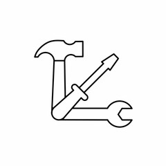 Wrench vector icon with outline. Hammer, wrench, screwdriver symbol. Vector icon.