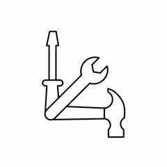 Wrench vector icon with outline. Hammer, wrench, screwdriver symbol. Vector icon.
